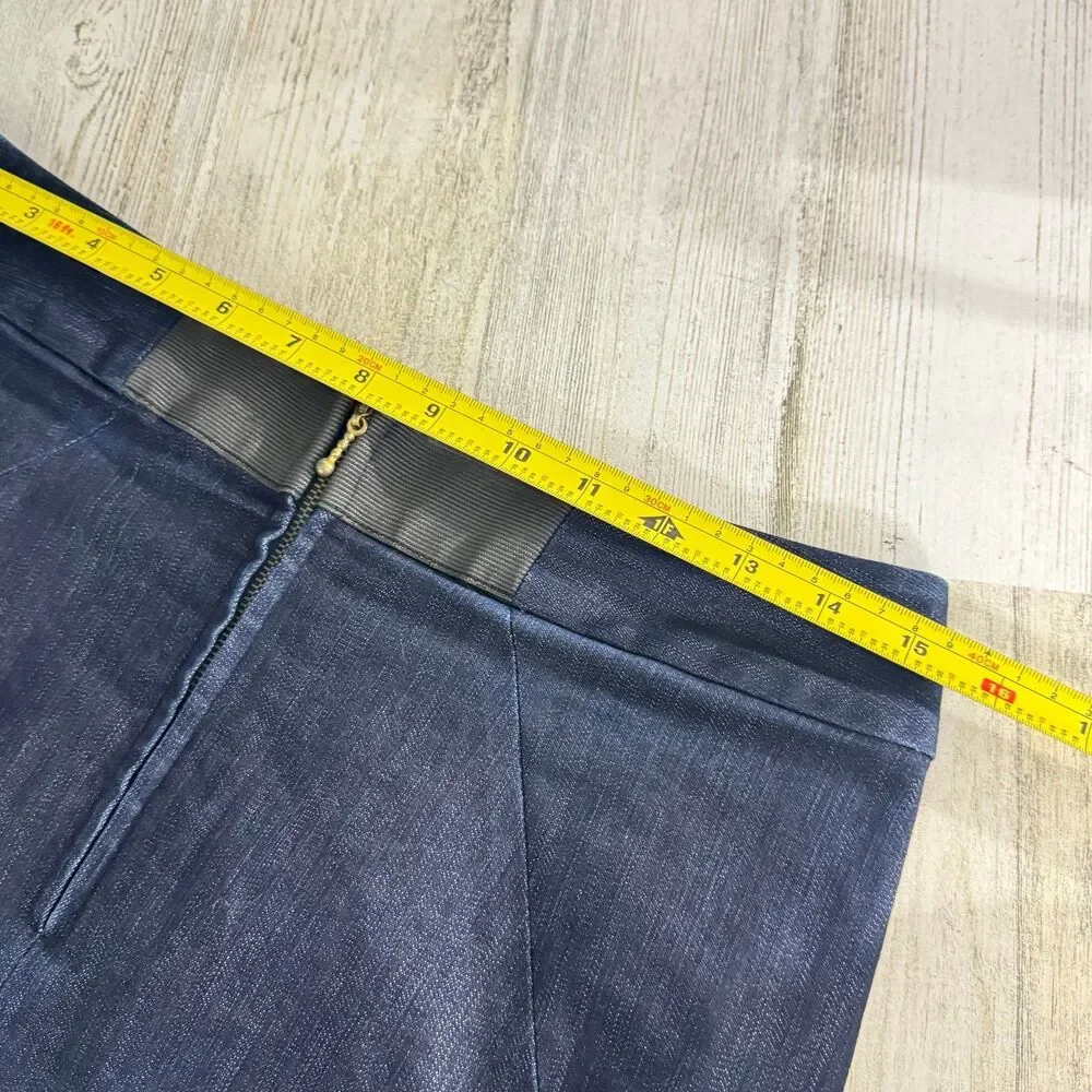 Anthropologie Leifsdottir Mini Blue Denim Pencil Skirt 100% Silk Lining Size 6